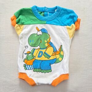 Vintage 90s Buster Brown Colorblock Dinosaur Romper 6-9m